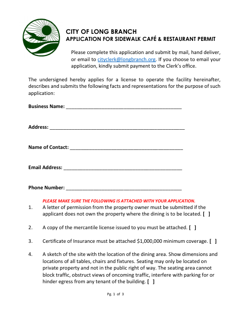 First page of the Sidewalk Café & Restaurant Permit Application