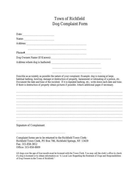 First page of the Dog Complaint Form