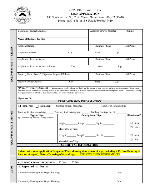 First page of the Sign Application