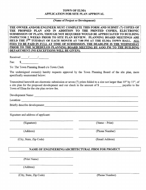 First page of the Application for Site Plan Approval