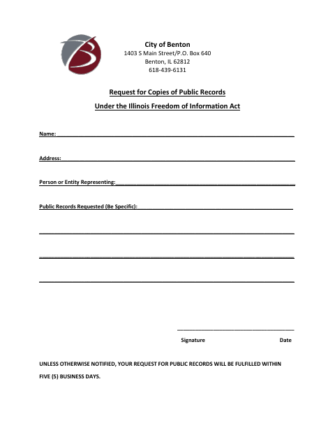 First page of the Request for Copies of Public Records