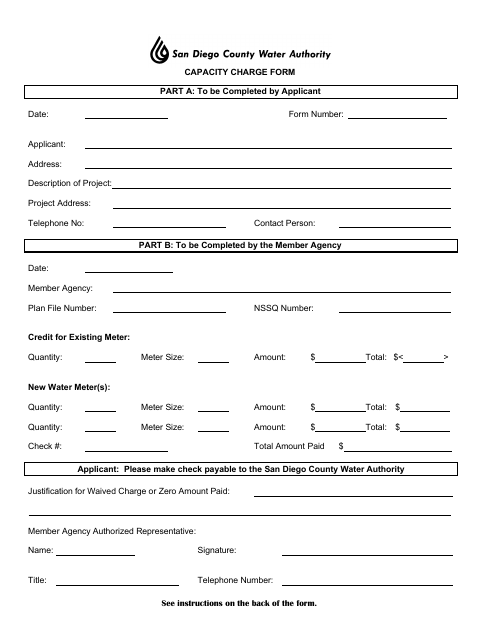First page of the Capacity Charge Form