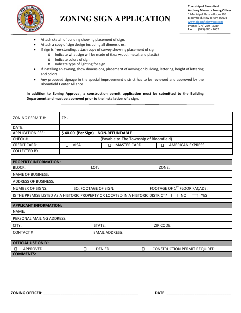 First page of the Zoning Sign Application
