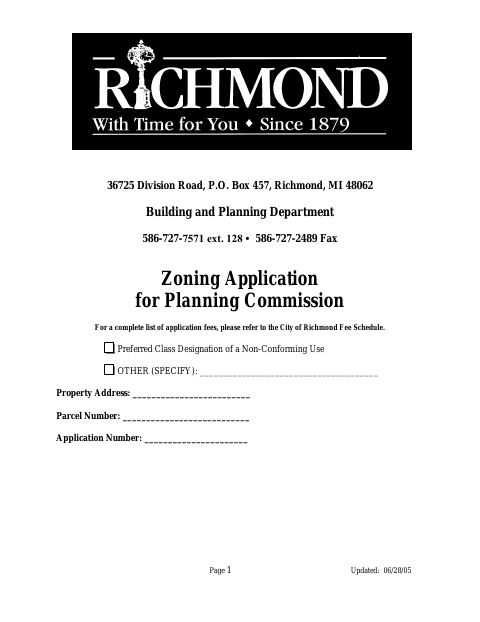 First page of the Preferred Class Designation of a Non-Conforming Use Application