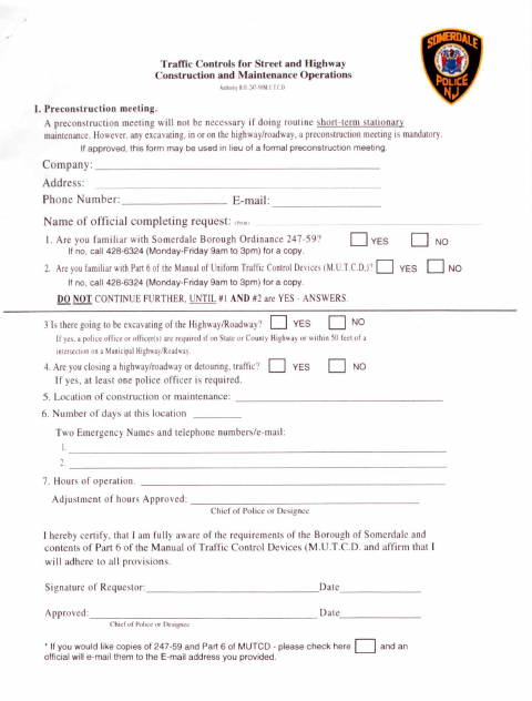 First page of the Traffic Controls