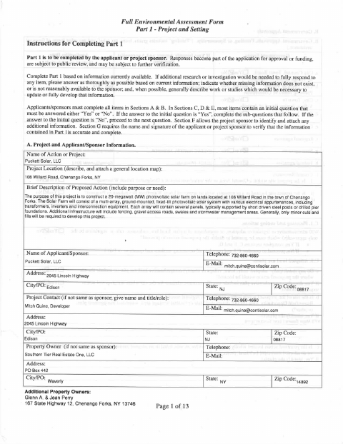 First page of the Full Environmental Assessment Form Part 1