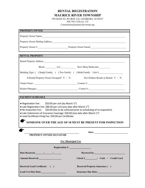 First page of the Rental Registration
