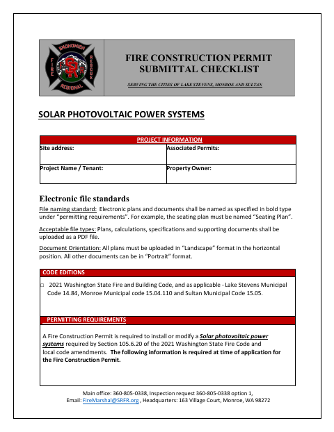 First page of the Solar Photovoltaic Power Systems Submittal Checklist