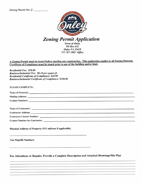 First page of the Zoning Permit Application
