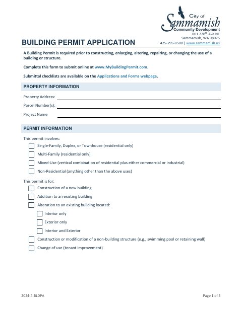 First page of the Building Permit Application