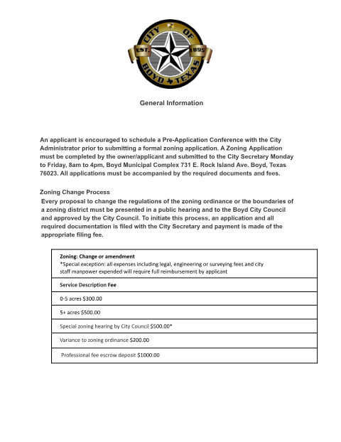 First page of the Zoning Change Application
