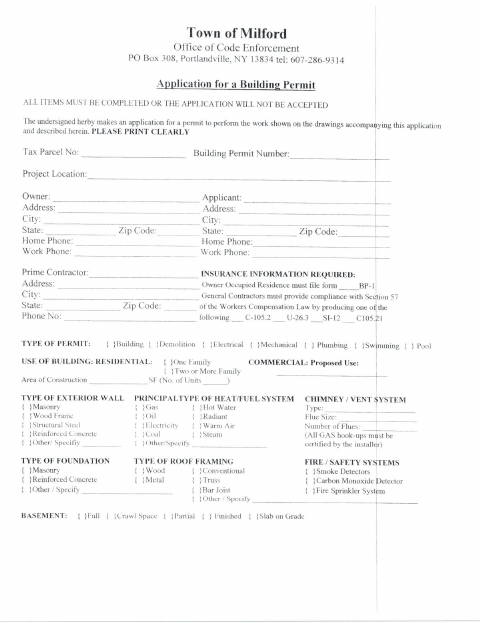First page of the Building Permit Application