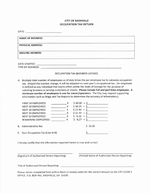 First page of the Occupation Tax Return and Business Affidavits