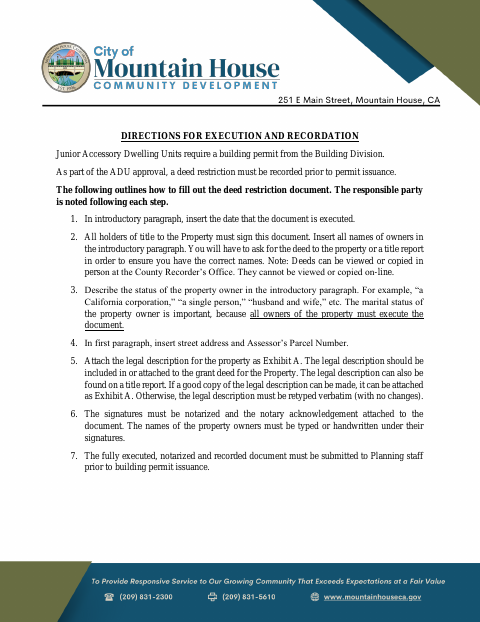 First page of the JADU Deed Restriction (Declaration of Restrictive Covenants)