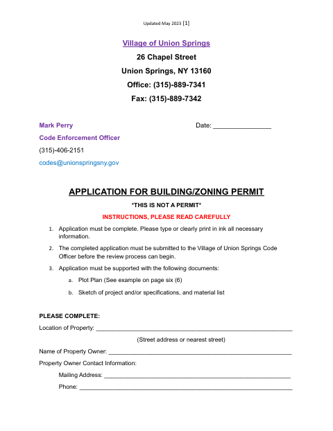 First page of the Application for Building/Zoning Permit
