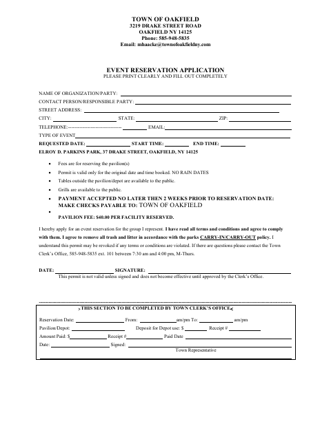 First page of the Event Reservation Application