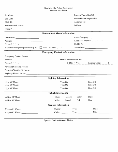 First page of the House Property Check Form