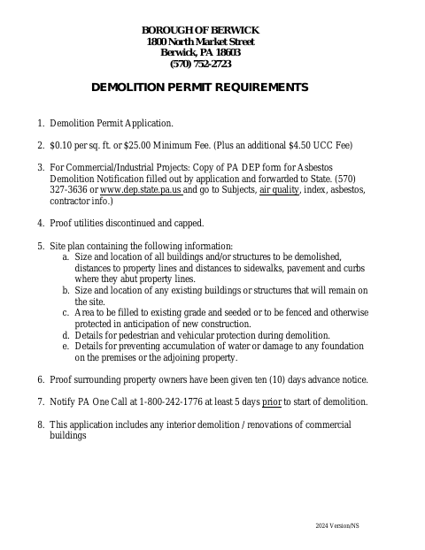 First page of the Demolition Permit Application