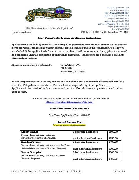 First page of the Short Term Rental License Application