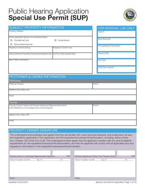 First page of the Special Use Permit Application