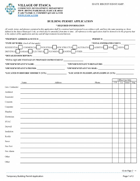 First page of the Building Permit Application