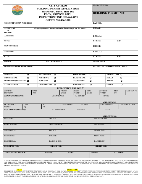 First page of the Building Permit Application