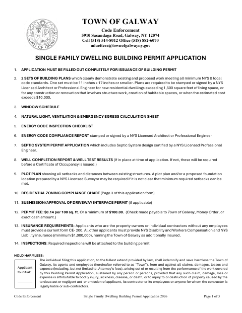First page of the Single Family Dwelling Building Permit Application