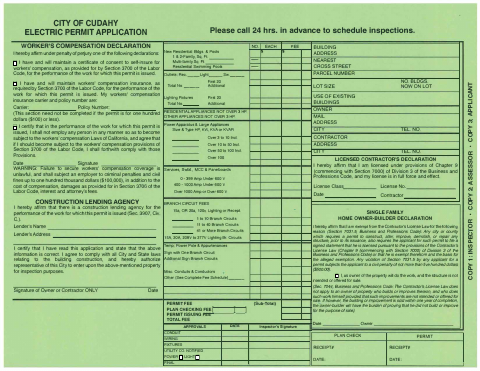 First page of the Electric Permit Application