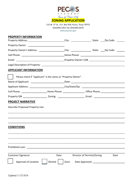 First page of the Zoning Application