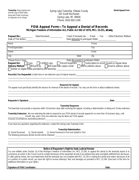 First page of the FOIA Denial and Fee Appeal Form