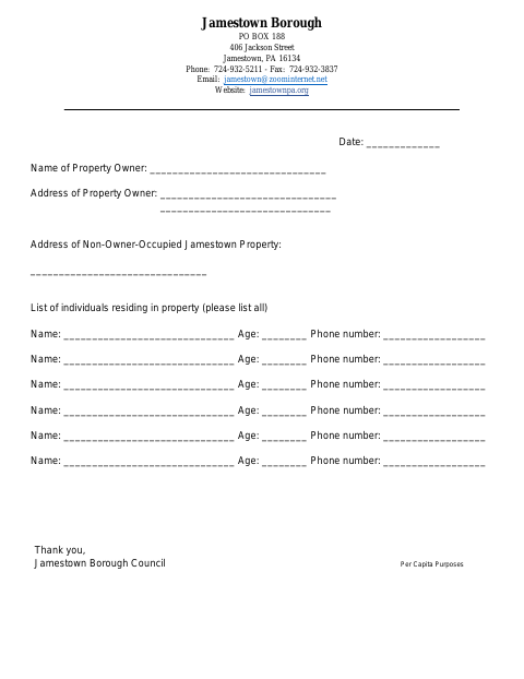 First page of the Request for Names Form – Per Capita