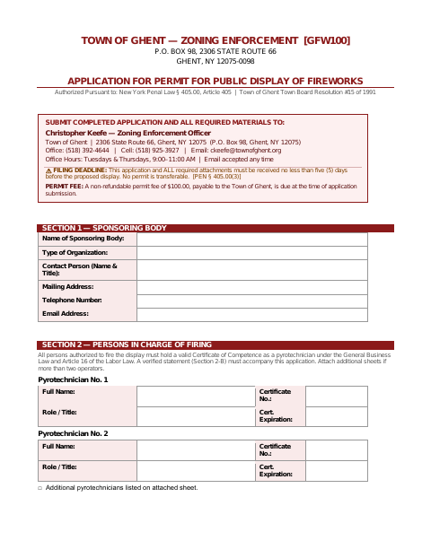 First page of the Application for Permit for Public Display of Fireworks