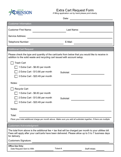 First page of the Extra Cart Request Form