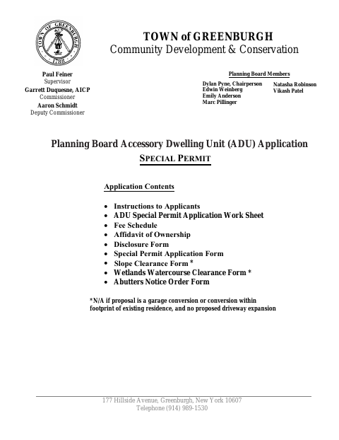 First page of the ADU Special Permit Application