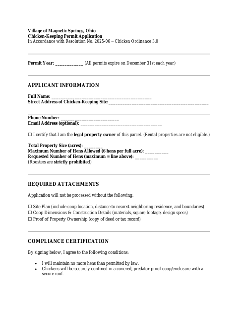 First page of the Chicken-Keeping Permit Application