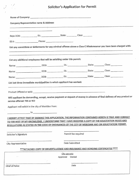 First page of the Solicitor's Permit Application