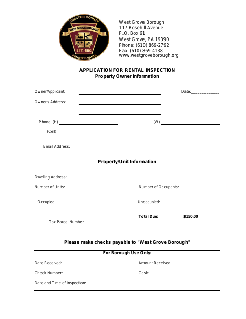 First page of the Application for Rental Inspection