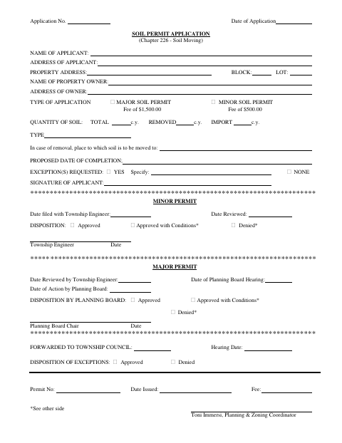 First page of the Soil Permit Application