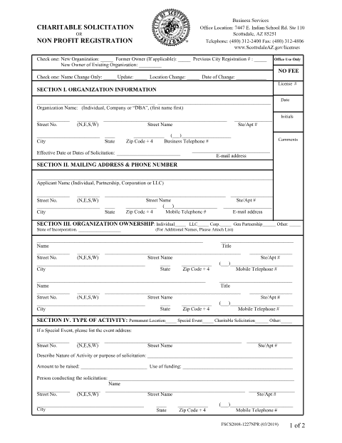 First page of the Charitable Solicitation Non-Profit Registration Application
