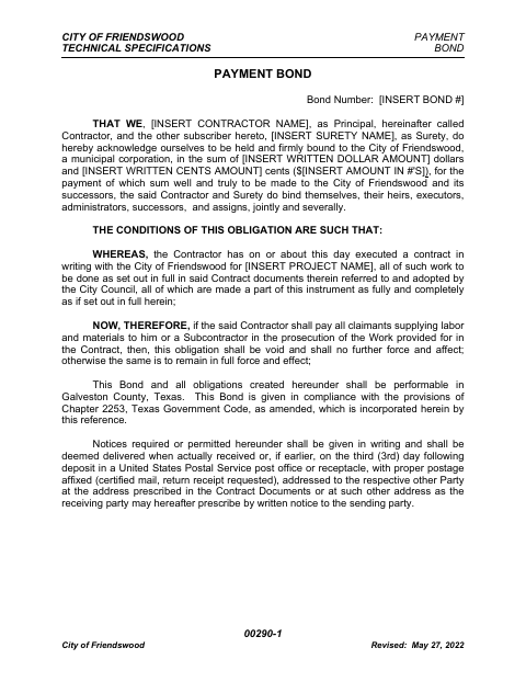 First page of the Payment Bond