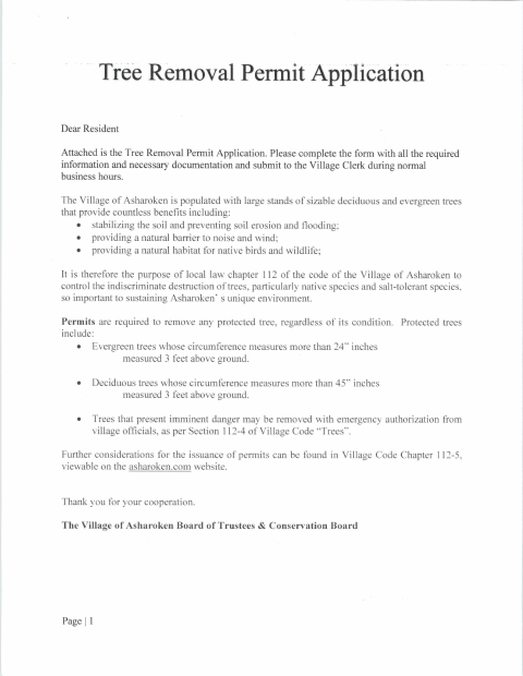 First page of the Tree Removal Permit Application