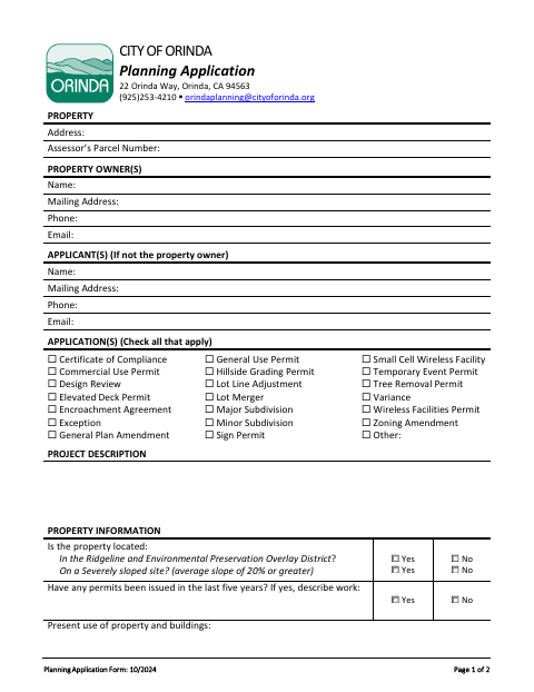 First page of the Planning Application