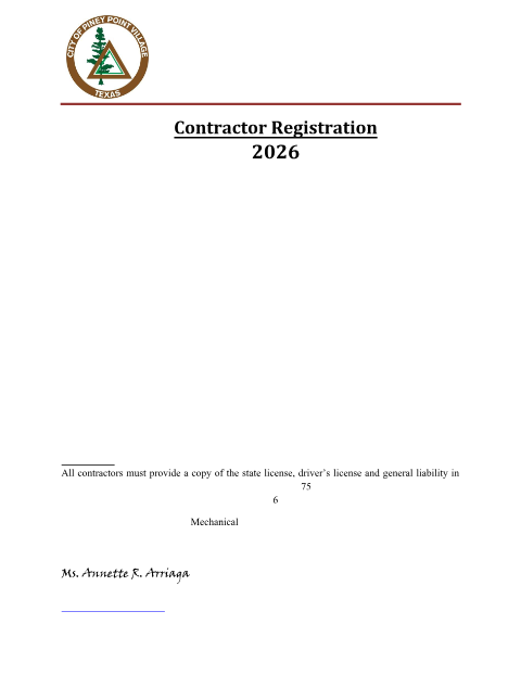 First page of the Contractor Registration