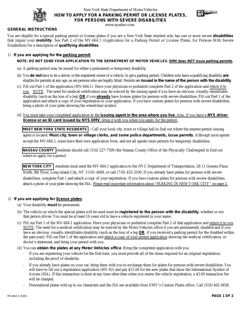 First page of the Application for a Parking Permit or License Plates for Persons With Severe Disabilities