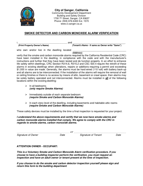 First page of the Smoke Detector and Carbon Monoxide Alarm Verification
