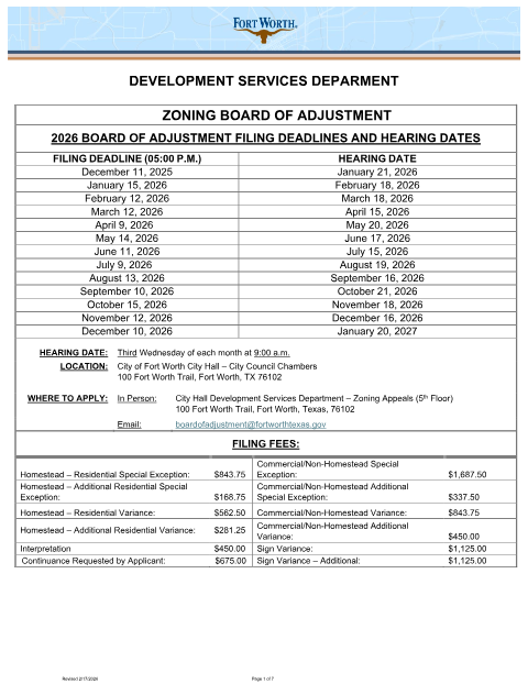 First page of the Board of Adjustment Application