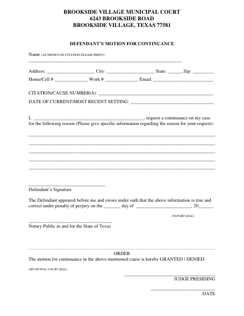 First page of the Defendant’s Motion for Continuance