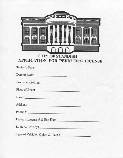 First page of the Peddler’s License Application