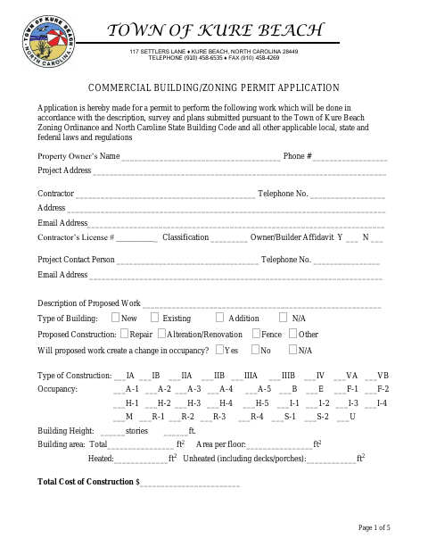 First page of the Commercial Building/Zoning Permit Application