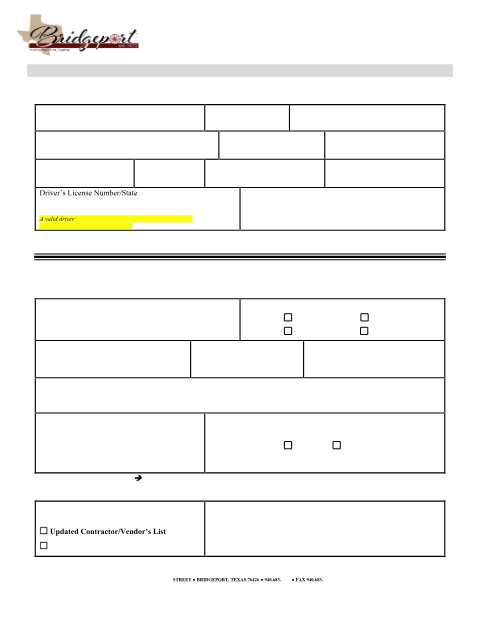 First page of the Vendor Master Permit Application